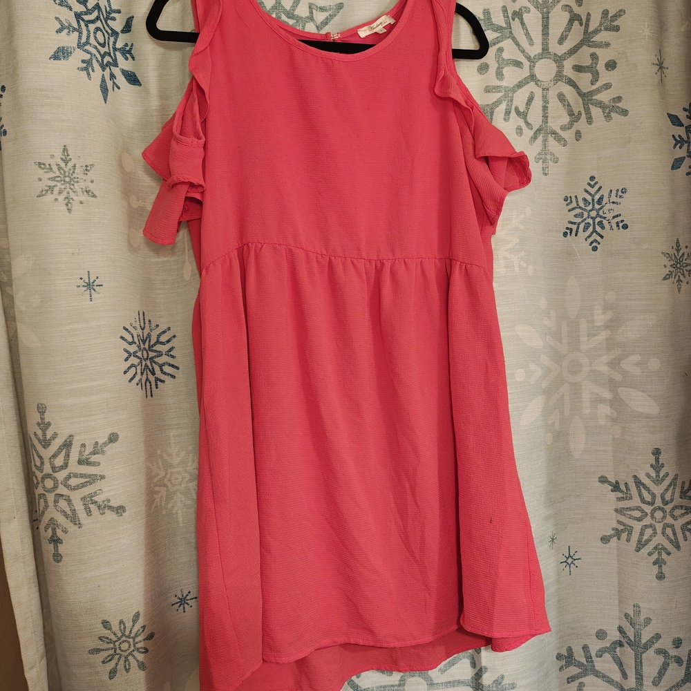 ANDREE BY UNIT Coral Cold Shoulder High Low Dress